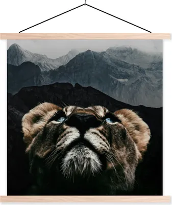 Produktbild von MuchoWow® Textilposter Tiger - Berg - Tiere 120x120 cm mit holzfarbenen Rahmen - Textil-Poster