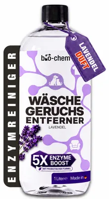 Produktbild von bio-chem Wäsche Geruchsentferner Enzymreiniger Waschmittel-Zusatz 1L – Duft Lavendel | Probiotische Langzeitwirkung | Porentief gegen Schweiß & Urin