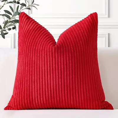 Produktbild von Kissenbezug aus Cord, dekorativer Kissenbezug, Sofakissen, 60 x 60 cm, rot