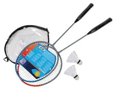 Produktbild von Federball-Set, 2 Stahlschläger, weiße Bespannung, Hülle mit Aufhänger