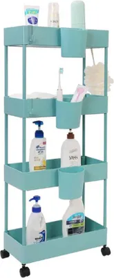 Produktbild von Famanu Aufbewahrungswagen mit 4 Ebenen und Rollen - 18 cm breiter, platzsparender Organizer für Küche, Bad, Büro