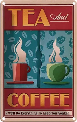 Produktbild von vianmo Blechschild 30x20 cm Tea and Coffee Tee und Kaffee