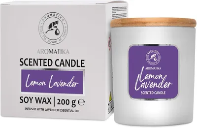Image de Bougie Geurkaars Citron & Lavande 200 g – Bougie à la cire de soja avec huiles essentielles de citron et de lavande – Aromathérapie – Parfum d'ambiance – Durée de combustion jusqu'à 45 heures