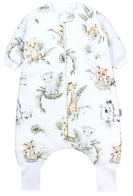 Produktbild von TupTam Baby Schlafsack mit Beinen und Ärmeln  e Materialien, Winterschlafsack 2,5 TOG Unisex, Farbe: Safari / Löwe / Braun / Blätter / Grün, Größe: 92-98