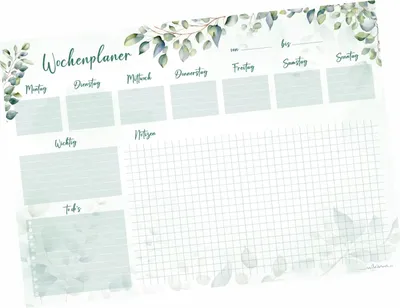 Produktbild von A3 Schreibtischunterlage Papier Eukalyptus – Wochenplaner & To-do-Liste | 50 Blatt