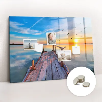 Obrázek produktu pro Magnetická Tabule na Zeď Skleněná - Memo Board Kleněnou Přední Stranou - 5 magnetů v balení - 100x70 cm - Jezerní most