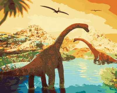 Image de Zuty - Peinture par numéros - BEAU PAYSAGE AVEC DES DINOSAURES, 40 x 50 cm, sans cadre et sans toile tendue