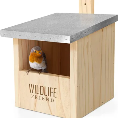 Produktbild von WILDLIFE FRIEND | Nistkasten für Rotkehlchen & Halbhöhlenbrüter – aus Kiefernholz 100% wetterfest – Halbhöhle für Rotschwanz, Vogelhaus & Brutkasten für Nischenbrüter