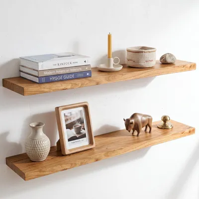 Immagine prodotto di Mensole a muro, set da 2, legno di ulmo naturale, lunghezza 100 cm, modello lineare