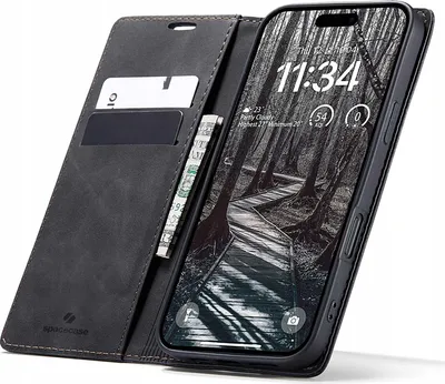 Produktbild von Spacecase Wallet für iPhone 17 Pro - Schwarz Leder
