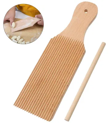 Produktbild von Pasta Brett aus Holz Nudelbrett mit Rillen 24×6,6 cm Buchenholz Teigbrett für Pasta, Gnocchi und Heimküche