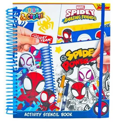 Zdjęcie produktu dla Disney Junior Spidey - Książka z szablonami - Spider-Man i jego niesamowici przyjaciele - Kolorowanka - Koloruj i twórz (SP24356)