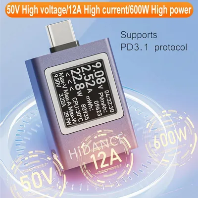 Produktbild von USB-C Voltmeter Messgerät 13 in 1 DC 4,5-50V 0-12A Multifunktion Digitalanzeige Leistungsmesser Handy Aufladung PD QC AFC HFC Tester