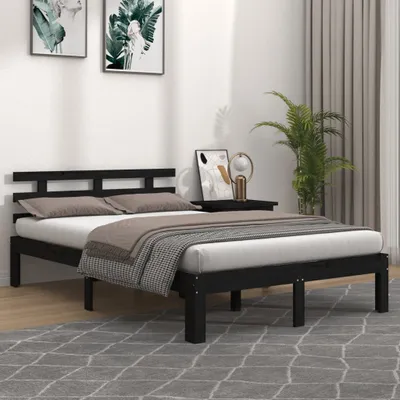 Produktbild von The Living Store Massivholzbett Schwarz 200x200 cm