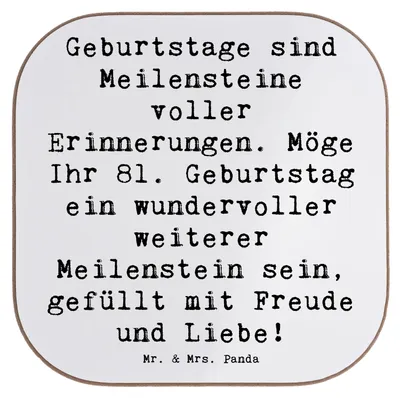 Produktbild von Mr. & Mrs. Panda Tassen Untersetzer Spruch 81. Geburtstag Meilenstein - Weiß - Geschenk, gläseruntersetzer, Tischuntersetzer, Alter, Glückwünsche, Kaffeeuntersetzer