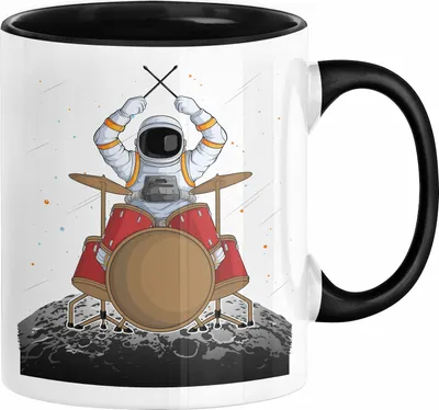 Produktbild von Drummer Schlagzeug-Spieler Geschenk Tasse Geschenkidee Kaffee-Becher Schlagzeuger Mond Grafik (Schwarz)