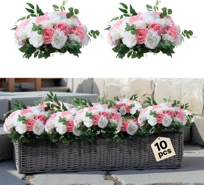 Produktbild von VEVOR Kunstblumen, 10 Stück, 45,7 cm Durchmesser, Seidenrosen, künstliche Blumenkugeln, Tischdekoration für Hochzeiten, Rosenarrangements für Hochzeitsmittelstücke, Heimdekorationen, rosa & weiß
