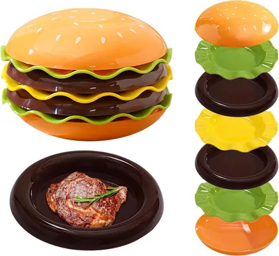 Image de Set créatif de bols et assiettes en céramique - set de 7 pièces - Hamburger Design