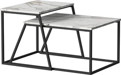 Produktbild von Couchtisch-Set Vicco Myra Schwarz/Marmor-Weiß 60 x 50 cm 2 Teile, Model 56366