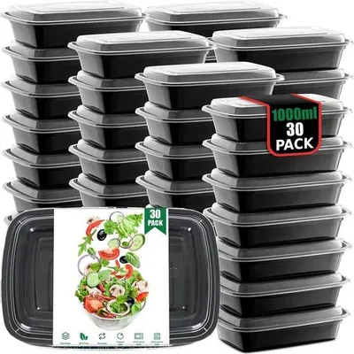 Zdjęcie produktu dla Plastikowe pojemniki na posiłki wielokrotnego użytku, 30 sztuk, pojemność 1000 ml, hermetyczne, bez BPA, nadające się do mikrofalówki