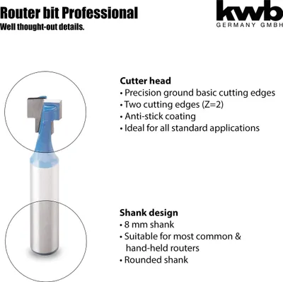 Produktbild von kwb T-Nutfräser Ø 5 mm und Ø 9,5 mm, hartmetallbestückt mit präzisem Spannschaft
