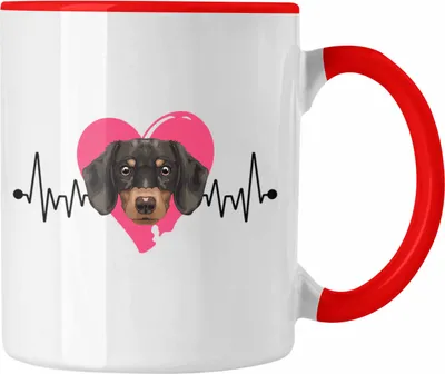 Produktbild von Trendation - Dackel Besitzer Tasse Geschenk Lustiger Spruch Geschenkidee Herzschlag Dackel (Rot)