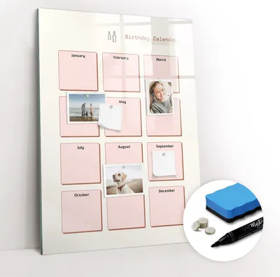 Produktbild von Magnetpinnwand Memoboard - Zubehörsatz - Schwarzer Marker + Schwamm + Magnete - 70 x 100 cm - Geburtstagskalender