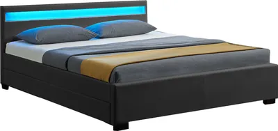 Zdjęcie produktu dla Łóżko tapicerowane Lyon 28967, rama łóżka z pojemnikami, oświetleniem LED i rusztem, 140 × 200 cm