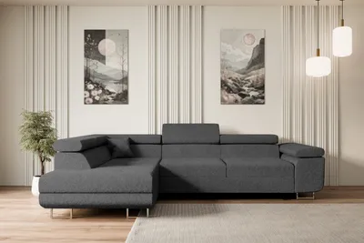Produktbild von ALTDECOR Ecksofa mit Schlaffunktion und Bettkasten GUSA-L - 272x202x107 cm Grau - Corner Sofa Bett Eckcouch Couch L-Form Schlafcouch Ausziehbar Wohnlandschaft Schlafsofa Cauchsofa