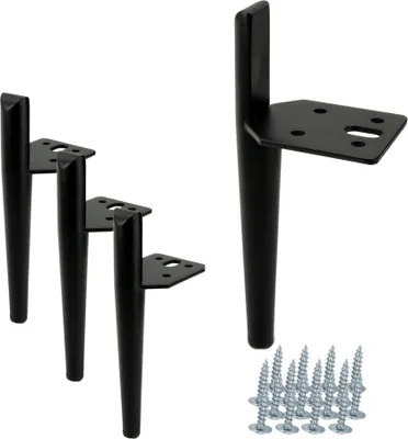 Immagine prodotto di set di 4 gambe per mobili "Stiletto" in nero, altezza 15 cm, metallo con finitura opaca, incl. accessori a vite, accento di design elegante e minimalista per divani e sedie