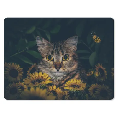 Produktbild von MuchoWow® Mauspad Mousepad Katze - Gelb - Blumen - Botanisch 40x30 cm - Mousepads - Maus Mat - Pad - Mausunterlage - Anti Rutsch