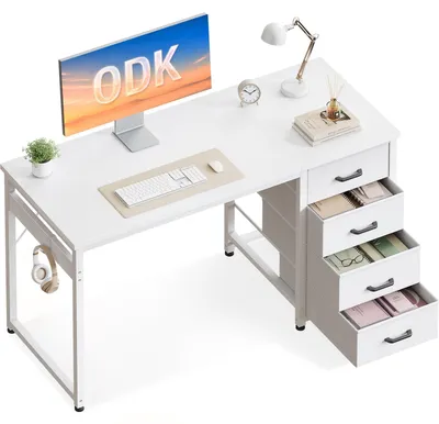 Obrázek produktu pro Počítačový stůl Malý psací stůl - 4 látkové zásuvky - 100 x 48 cm - Bílá