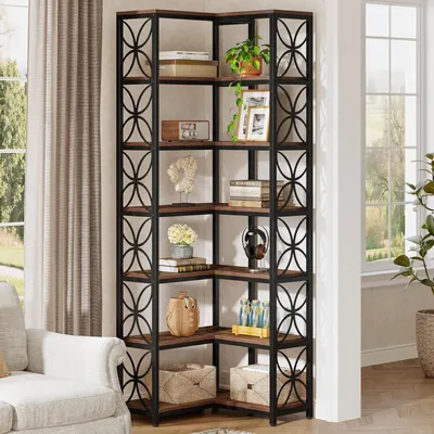 Immagine prodotto di Libreria angolare - Scaffale angolare - Armadio angolare - Libreria - Mobile libreria - Design industriale - 7 ripiani - 200 cm di altezza