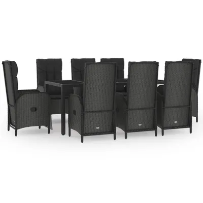 Produktbild von vidaXL 9-tlg. Garten-Essgruppe mit Kissen Schwarz und Grau Poly Rattan