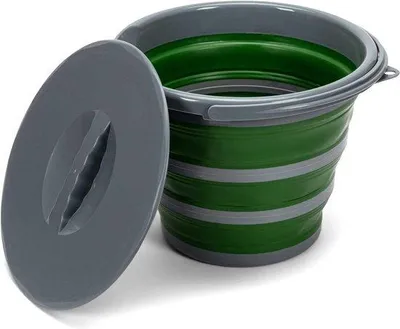 Produktbild von Faltbare 10l Wasseremmer mit Deckel und Griff, Grau Grün, Camping