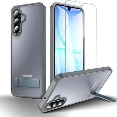 Obrázok produktu pre Puzdro na mobil s držiakom a ochranným sklom pre Samsung Galaxy A17 5G, sivé, 2v1 sada