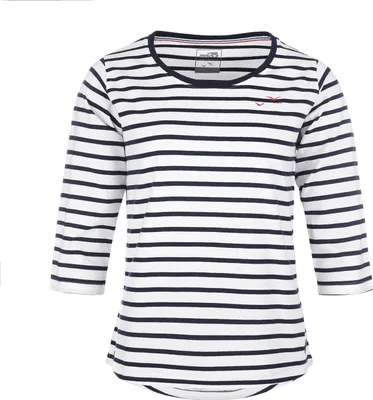 Produktbild von modAS Damen Bretonisches Shirt mit 3/4-Arm und Rundhals - Shirt mit Streifen aus Baumwolle in Weiß-Blau Größe 38
