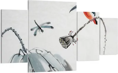 Produktbild von Bild auf Leinwand - Leinwandbild - 4 Teile - Libelle Vogel Blume - 160x90cm - Wand Bild - Wanddeko - Wandbilder - Leinwanddruck - Bilder - Wanddekoration - Leinwand bilder - Wandbild - DL160x90-4361