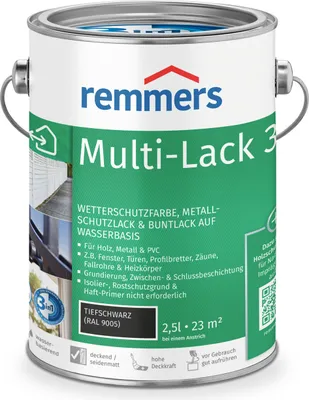 Produktbild von Remmers Multi-Lack 3in1 tiefschwarz (RAL 9005) 2,5 l, Lackfarbe
