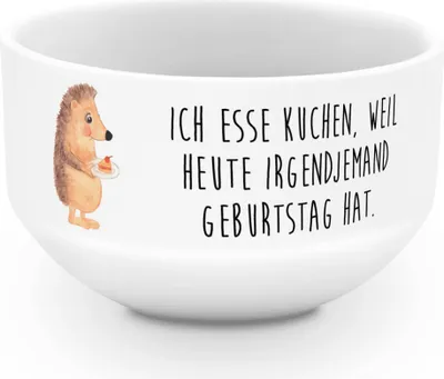 Produktbild von Mr. & Mrs. Panda frühstücksbowl Igel Kuchenstück - Weiß - Geschenk, Suppenschüssel, Schüssel, Lustige Sprüche, Geburtstagskuchen, Torte, salatschälchen, Müslischale