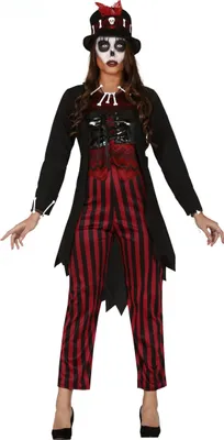 A person wearing a Voodoo witch costume.