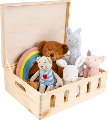 Produktbild von Creative Deco Holzkiste mit Deckel und Öffnungen | 40 x 30 x 14 cm | Erinnerungsbox Baby Unlackiert