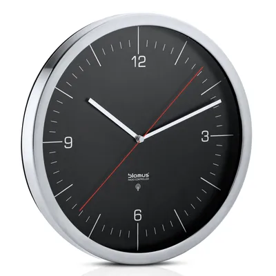 Obrázok produktu pre Blomus Crono Rádiom riadené hodiny, nástenné hodiny, hodiny, s ciferníkom, matná nehrdzavejúca oceľ, číre sklo, čierne, Ø 30 cm, 65437