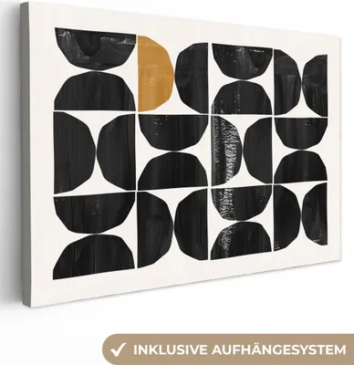 Produktbild von MuchoWow® - Leinwandbilder - Modern - Halbkreis - Gold - Schwarz, Wandbild, Wanddeko Bilder Wohnzimmer, 30x20 cm