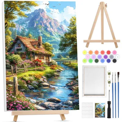 Produktbild von Malen nach Zahlen Set für Erwachsene mit Rahmen und Staffelei, Leinwand Kit, Acrylfarben, 20x30 cm
