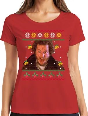 Produktbild von Marv Kevin Allein Zuhause - Weihnachtsgeschenk Ugly Christmas Sweater Weihnachten Damen T-Shirt, Rot, S