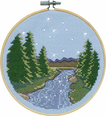 Produktbild von Design Works Kreuzstich Stickpackung mit Stickrahmen "Sternennacht", Zählmuster, Diam. 15cm