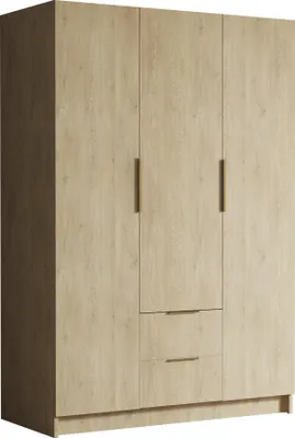 Produktbild von MIRJAN24 Kleiderschrank Calwi I 150, Schlafzimmer, Drehtürenschrank, mit Kleiderstange, Modern, Garderobenschrank, Metallgriffe (Farbe: Eiche Cremona + Gold)