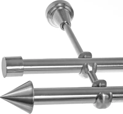 Produktbild von Gardinenstange mit Wandhalterung I Metall Edelstahl Look 2-läufig Ø 19mm I H28