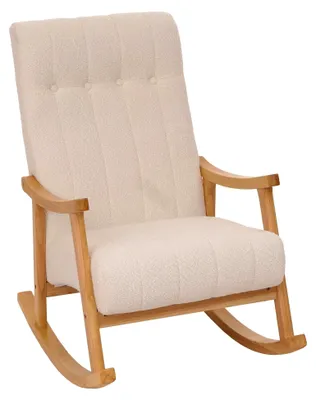 Produktbild von Schaukelstuhl HWC-K10, Relaxsessel, Holz Stoff/Textil Bouclé (450g/m²) - Creme, Gestell Natur